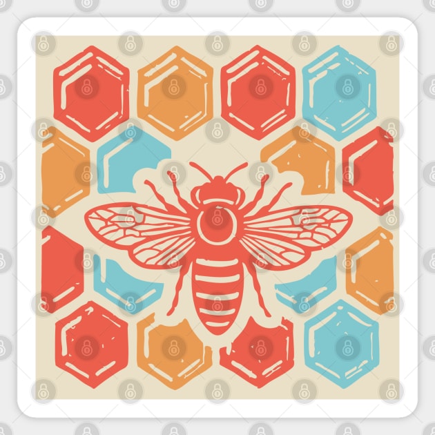 Groovy Retro 70s Bee and Honeycomb Art Sticker by TuncGK